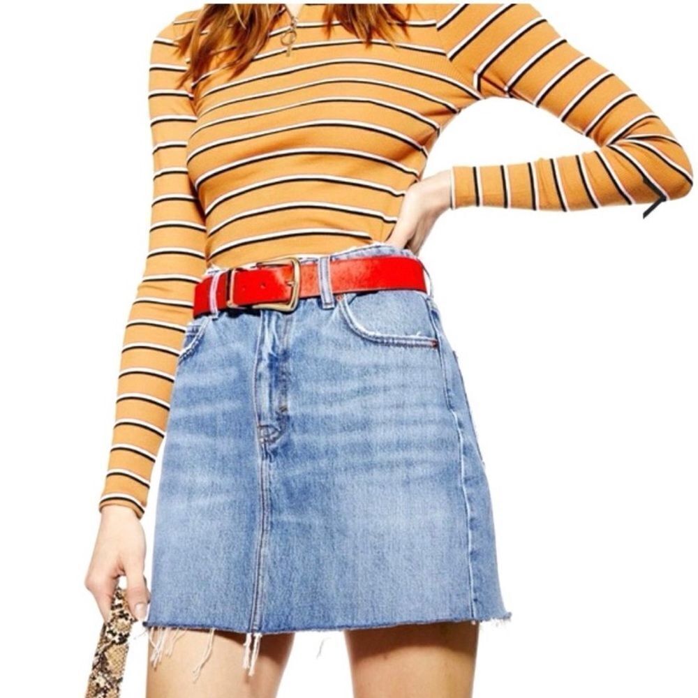 Topshop Frayed Hem Denim Mini Jean Skirt Medium Wash Size 8